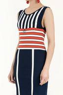 Navy Blue Striped  and gem  knit  dress  28032