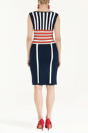 Navy Blue Striped  and gem  knit  dress  28032