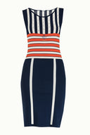 Navy Blue Striped  and gem  knit  dress  28032
