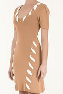 Beige Contrast fabric knit dress 28053