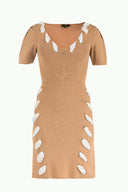 Beige Contrast fabric knit dress 28053