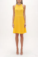 Yellow Pleated skirt knitwear dress 28057