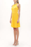Yellow Pleated skirt knitwear dress 28057