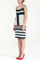 Navy Blue Striped knit dress 28063