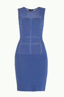 Blue Printed knit  dress  28098