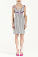 Black White Striped cotton midi dress 90658