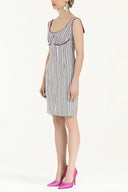 Black White Striped cotton midi dress 90658