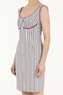 Black White Striped cotton midi dress 90658