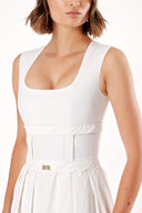 White Strap pleated mini dress 90703