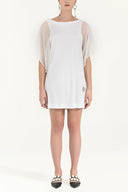 White Silk chiffon garnished  mini  dress  90750