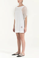 White Silk chiffon garnished  mini  dress  90750