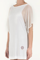 White Silk chiffon garnished  mini  dress  90750