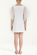 White Silk chiffon garnished  mini  dress  90750