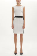 Black Ecru Contrast belted  Slim fit  mini  dress  90794