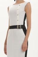 Black Ecru Contrast belted  Slim fit  mini  dress  90794