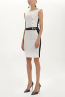 Black Ecru Contrast belted  Slim fit  mini  dress  90794