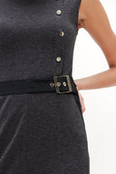 Black Anthracite Contrast belted  Slim fit  mini  dress  90794
