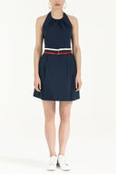 Navy Blue Belted poplin mini dress 90929