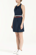 Navy Blue Belted poplin mini dress 90929