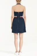 Navy Blue Belted poplin mini dress 90929