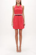 Red Belted poplin mini dress 90929