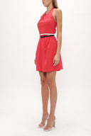 Red Belted poplin mini dress 90929