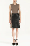 Beige Leather garnished knit mini dress 90988
