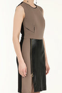 Beige Leather garnished knit mini dress 90988