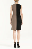 Beige Leather garnished knit mini dress 90988