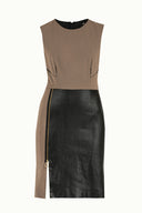 Beige Leather garnished knit mini dress 90988