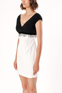 Ecru LACE DETAILED V-NECK DRESS 91051