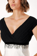 Ecru LACE DETAILED V-NECK DRESS 91051