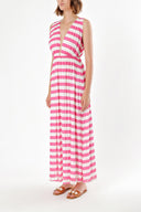 Fuchsia V-NECK STRIPED KNITTED DRESS 91103