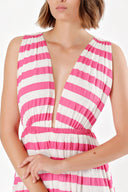 Fuchsia V-NECK STRIPED KNITTED DRESS 91103