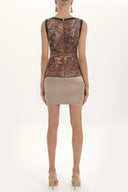 Beige Patterned mini dress 91106