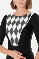 Black STONE PATTERN SLIM FIT DRESS 91109