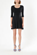 Black Belted elbow sleeve mini dress 91218