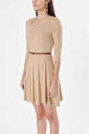 Beige Belted elbow sleeve mini dress 91218