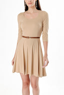Beige Belted elbow sleeve mini dress 91218