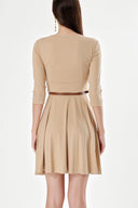 Beige Belted elbow sleeve mini dress 91218