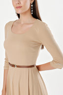Beige Belted elbow sleeve mini dress 91218