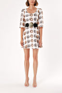 Beige PATTERNED BELL DRESS 91331