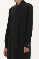 Black Crepe mini dress with bowtie on the neck 91355