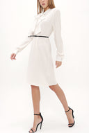 Ecru Crepe mini dress with bowtie on the neck 91355