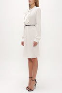 Ecru Crepe mini dress with bowtie on the neck 91355