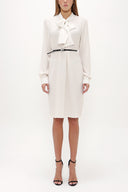 Ecru Crepe mini dress with bowtie on the neck 91355