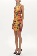 Red Patterned, sateen mini dress 91358