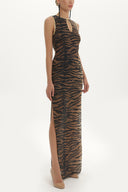 Black Leopardskin strappy  maxi chiffon maxi dress  91364