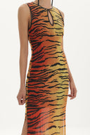 Red Leopardskin strappy  maxi chiffon maxi dress  91364