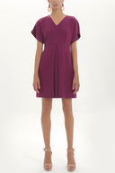 Purple V-neck Pleated skirt mini dress 91417